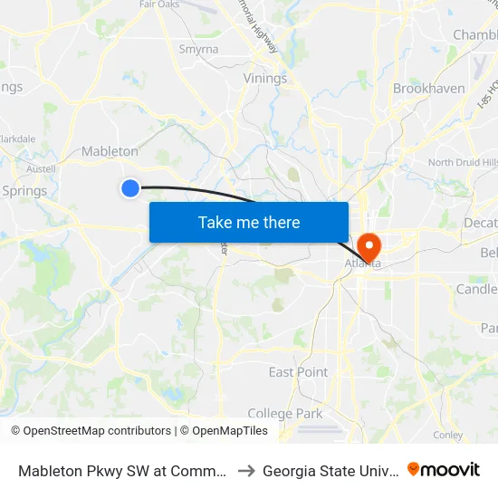 Mableton Pkwy SW at Community Rd to Georgia State University map