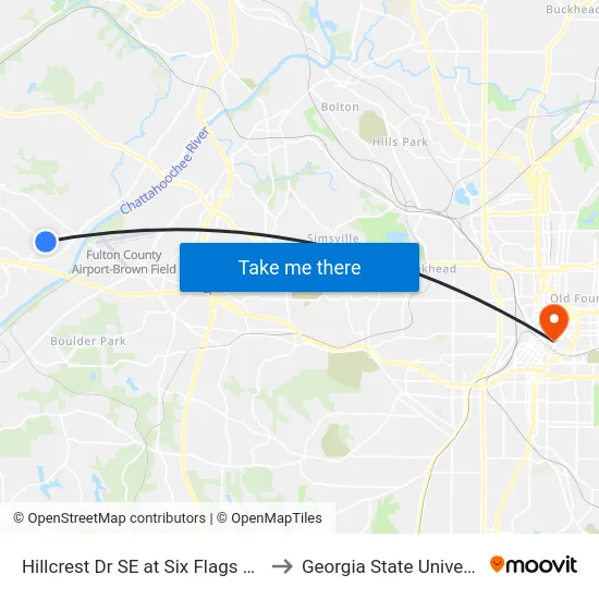 Hillcrest Dr SE at Six Flags Pkwy to Georgia State University map