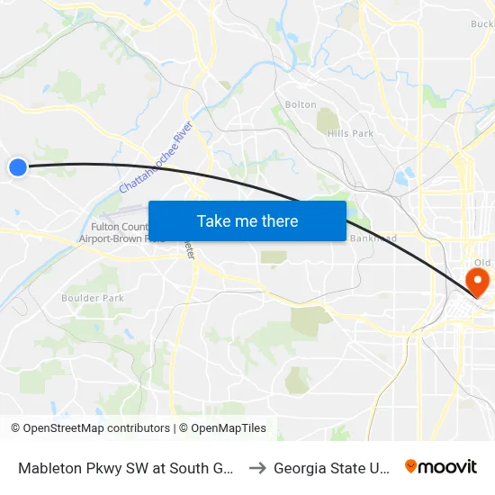 Mableton Pkwy SW at South Gordon Rd SW to Georgia State University map