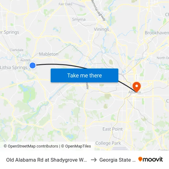 Old Alabama Rd at Shadygrove Walk (Not 25 Timepoin to Georgia State University map