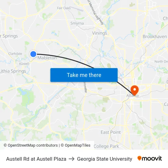 Austell Rd at Austell Plaza to Georgia State University map