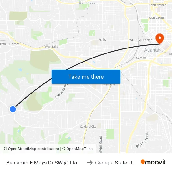 Benjamin E Mays Dr SW @ Flamingo Dr NW to Georgia State University map