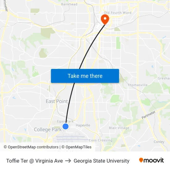 Toffie Ter @ Virginia Ave to Georgia State University map
