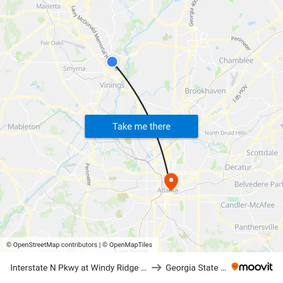 Interstate N Pkwy at Windy Ridge Pkwy SE / Cobb CH to Georgia State University map