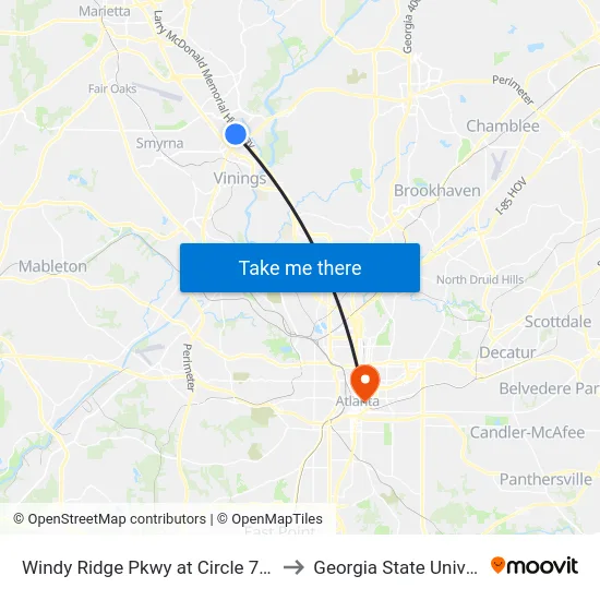 Windy Ridge Pkwy at Circle 75 Pkwy to Georgia State University map