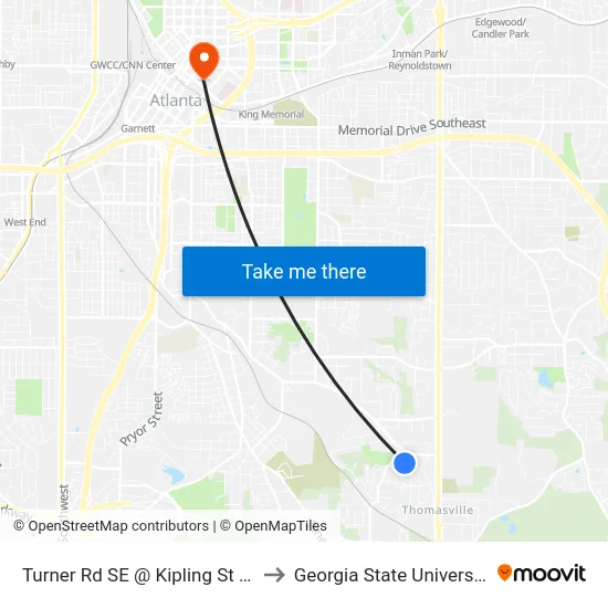 Turner Rd SE @ Kipling St SE to Georgia State University map