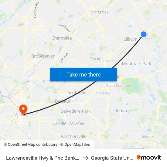 Lawrenceville Hwy & Pnc Bank (Walmart) to Georgia State University map