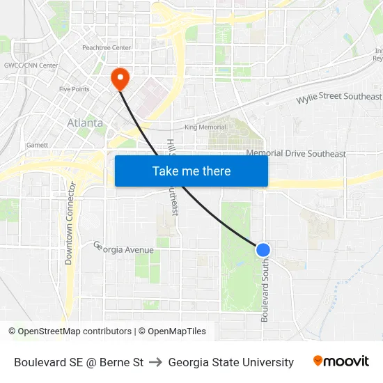 Boulevard SE @ Berne St to Georgia State University map
