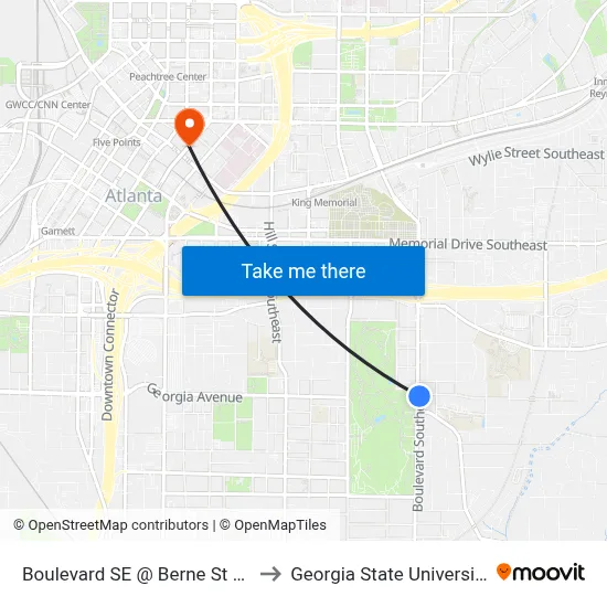 Boulevard SE @ Berne St SE to Georgia State University map