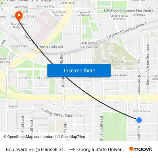 Boulevard SE @ Hansell St SE to Georgia State University map