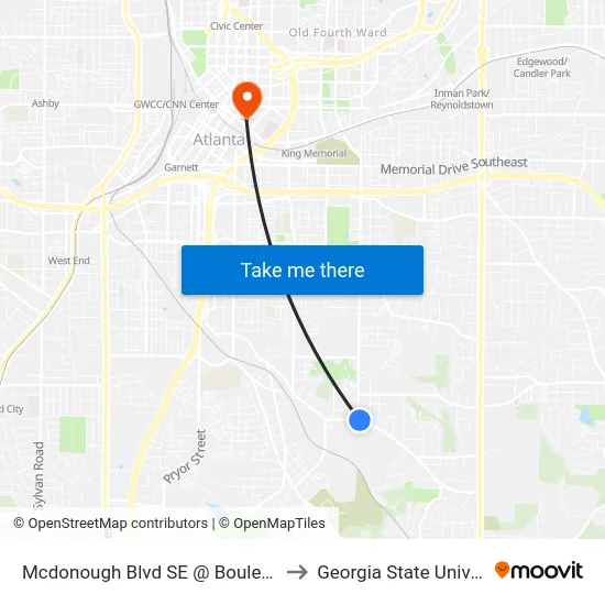 Mcdonough Blvd SE @ Boulevard SE to Georgia State University map