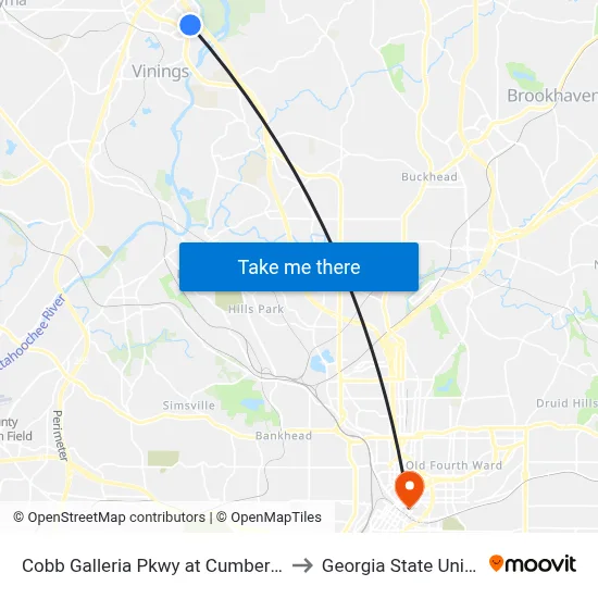 Cobb Galleria Pkwy at Cumberland Blvd to Georgia State University map