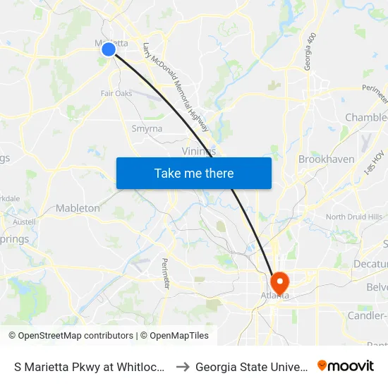 S Marietta Pkwy at Whitlock Ave to Georgia State University map