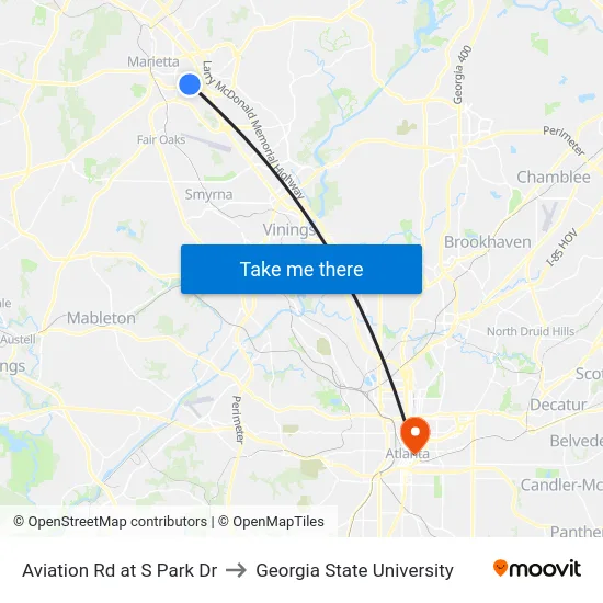 Aviation Rd at S Park Dr to Georgia State University map