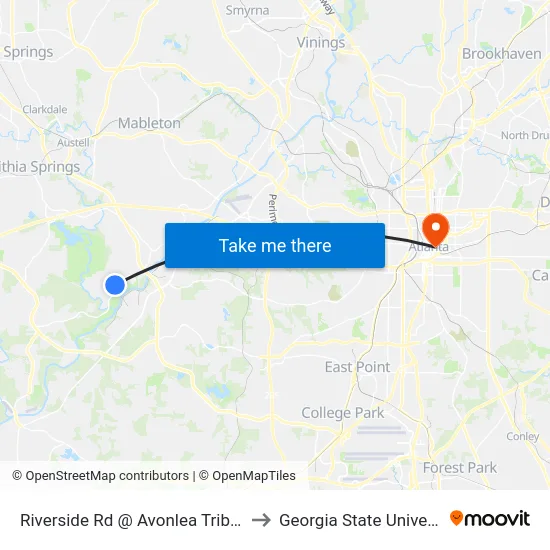 Riverside Rd @ Avonlea Tributary to Georgia State University map