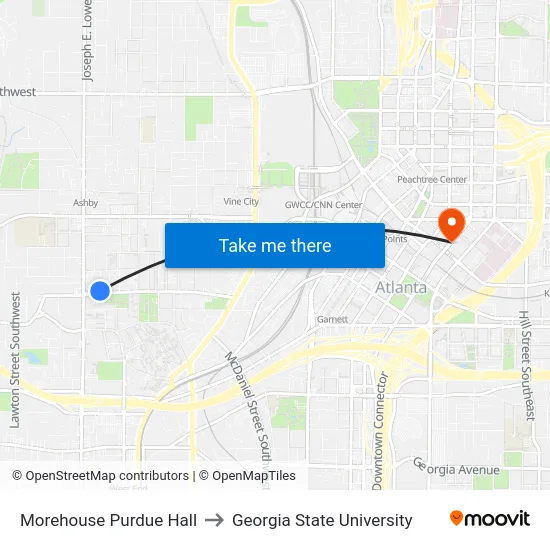Morehouse Purdue Hall to Georgia State University map