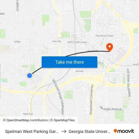 Spelman West Parking Garage to Georgia State University map