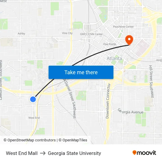 West End Mall to Georgia State University map