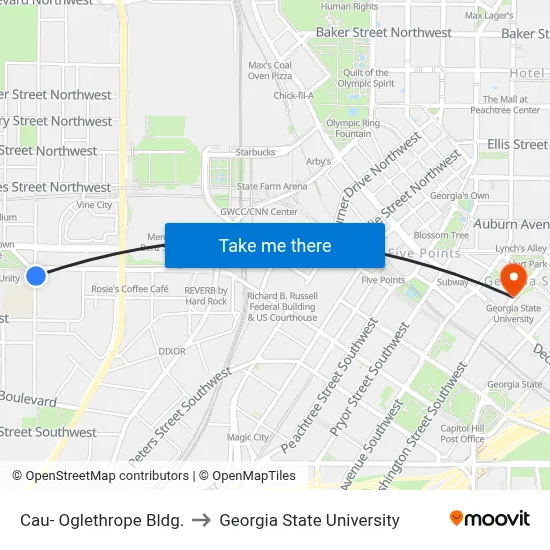 Cau- Oglethrope Bldg. to Georgia State University map