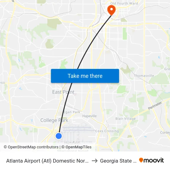 Atlanta Airport (Atl) Domestic North Terminal Dropoffs to Georgia State University map