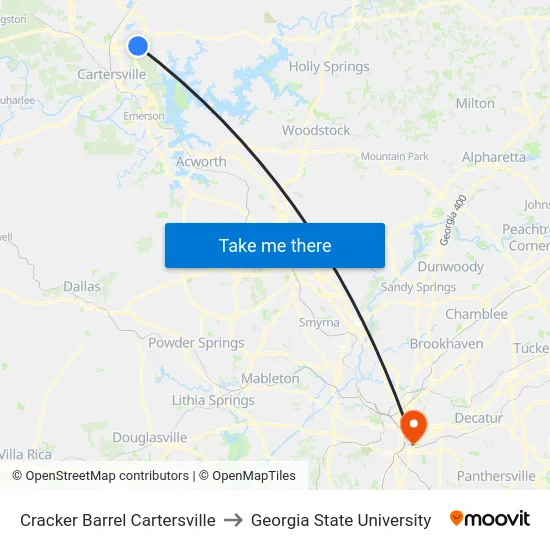 Cracker Barrel Cartersville to Georgia State University map