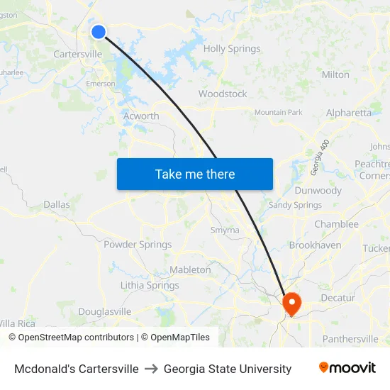 Mcdonald's Cartersville to Georgia State University map