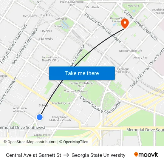 Central Ave at Garnett St to Georgia State University map