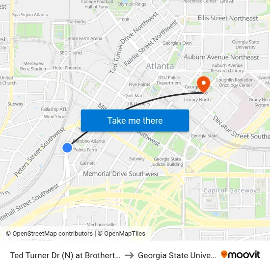 Ted Turner Dr (N) at Brotherton St to Georgia State University map