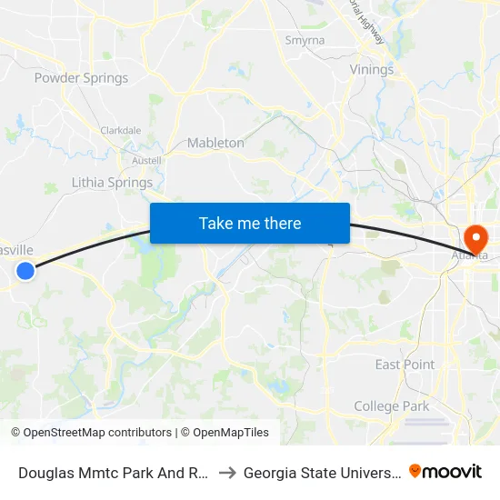 Douglas Mmtc Park And Ride to Georgia State University map