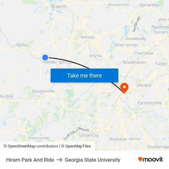 Hiram Park And Ride to Georgia State University map
