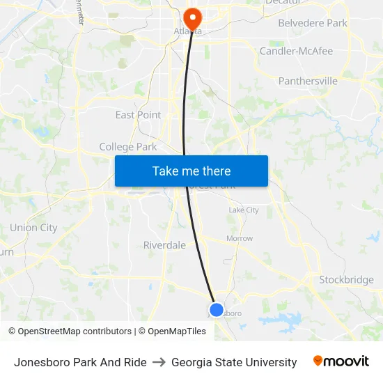 Jonesboro Park And Ride to Georgia State University map