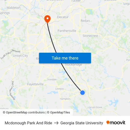 Mcdonough Park And Ride to Georgia State University map