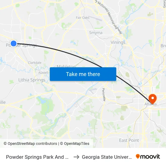 Powder Springs Park And Ride to Georgia State University map