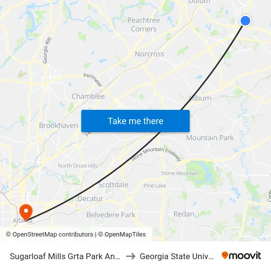 Sugarloaf Mills Grta Park And Ride to Georgia State University map
