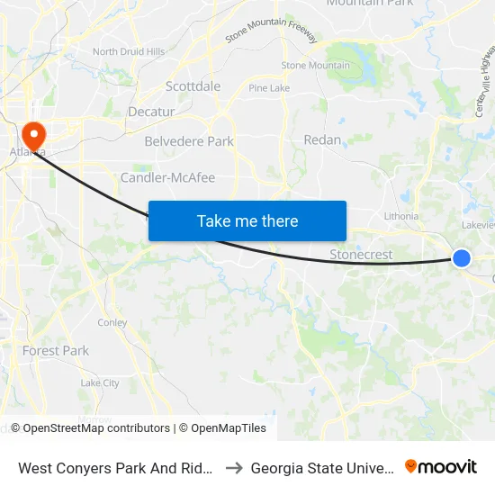 West Conyers Park And Ride (Dt) to Georgia State University map