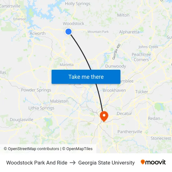 Woodstock Park And Ride to Georgia State University map