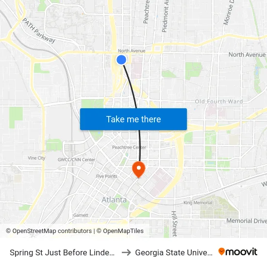 Spring St Just Before Linden Ave to Georgia State University map