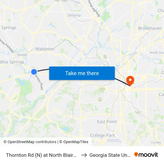 Thornton Rd (N) at North Blairs Bridge Rd to Georgia State University map