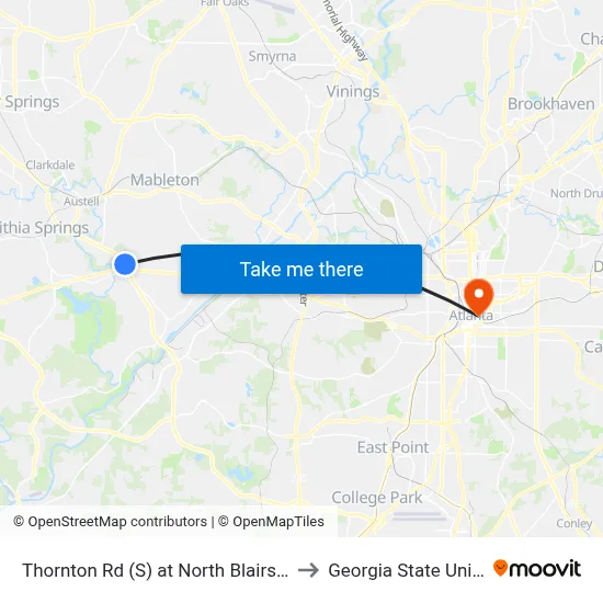 Thornton Rd (S) at North Blairs Bridge Rd to Georgia State University map