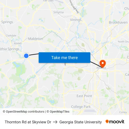 Thornton Rd at Skyview Dr to Georgia State University map