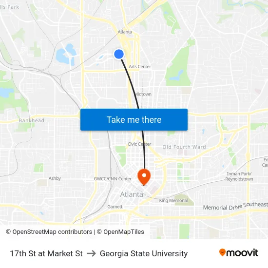 17th St at Market St to Georgia State University map