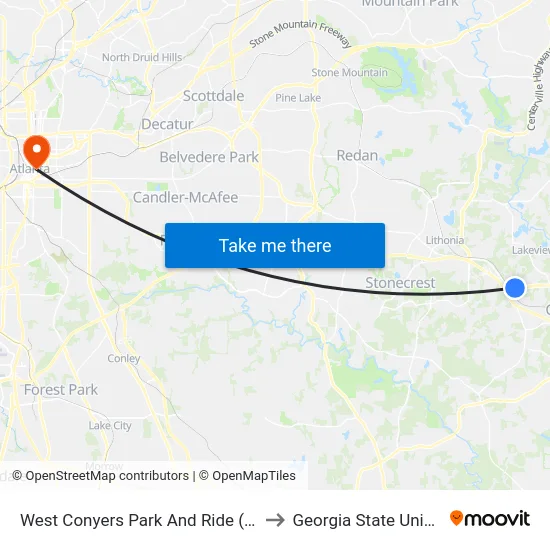 West Conyers Park And Ride (Mt/Peri) to Georgia State University map