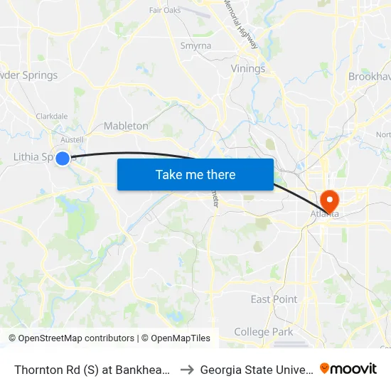 Thornton Rd (S) at Bankhead Hwy to Georgia State University map