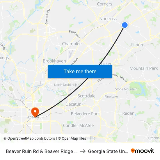 Beaver Ruin Rd & Beaver Ridge Elementary to Georgia State University map
