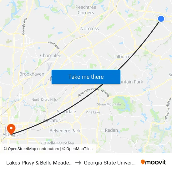 Lakes Pkwy & Belle Meade Ct to Georgia State University map