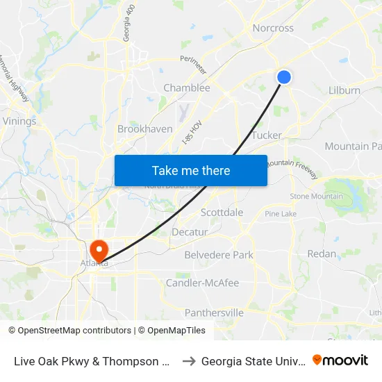 Live Oak Pkwy & Thompson Pkwy Ob to Georgia State University map