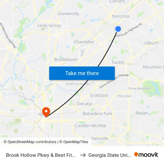 Brook Hollow Pkwy & Best Friend Rd Ob to Georgia State University map