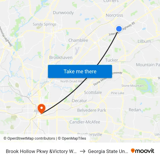Brook Hollow Pkwy &Victory World Church to Georgia State University map