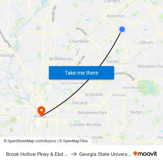 Brook Hollow Pkwy & Ebd Ob to Georgia State University map