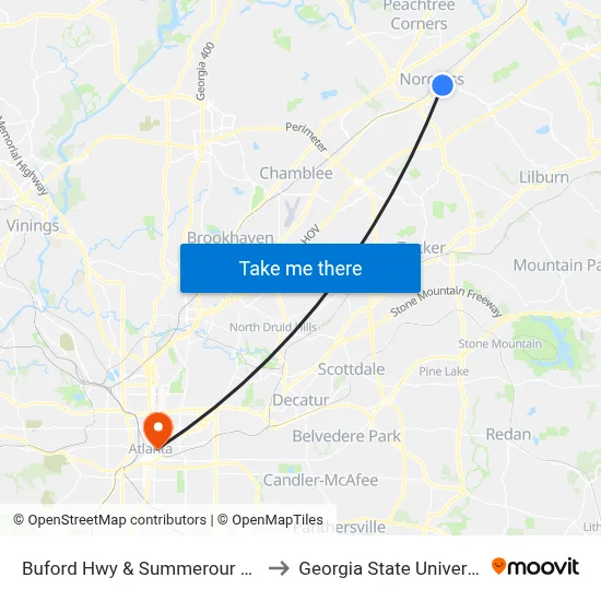 Buford Hwy & Summerour St Ib to Georgia State University map